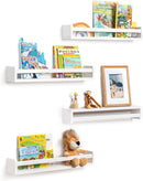 Fun Memories Nursery Book Shelves - Rustic Natural Solid Wood Floating Bookshelf for Kids - Wall Book Shelves for Kids Room (White, 24inch - 4P) by TinyTreasures Baby Boutique
