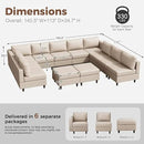 Oversized 145.5" Faux Leather Modular Sectional Sofa, Modern Large 12 Seater U Shaped Couch with Storage Seat with Reversible Chaise Deep Seat for Living Room DIY Combination - Whitesand by CozyNest Decor