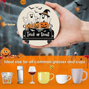 Coaster for Drinks Set of 6, Halloween Black and White Ghost Pumpkins Absorbent Round Ceramic Stone Mat, with Cork Base and Metal Holder, Gift for Housewarming Room Bar Decor by CozyNest Decor
