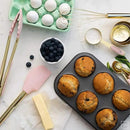 Gold and Pink Kitchen Utensil Set with Holder - 7-Piece Cooking Tools with Gold Whisk, Ladle, Tongs, Turner, Spatula, and Spoon - Stylish Pink Kitchen Accessories for Modern Cooking & Serving by CozyNest Decor