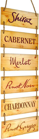 EXCELLO GLOBAL PRODUCTS Large Hanging Wall Sign: Rustic Wooden Decor (Shiraz, Cabernet, Merlot, Pinot Noir, Chardonnay, Pinot Grigio) Hanging Wood Wall Decoration (11.75" x 32") by CozyNest Decor