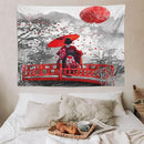 Japanese Red Geisha Tapestry Asian Cherry Blossom Red Sun Traditional Kimono Folk Tapestries Home Decor for Living Room Bedroom Apartment Farmhouse Dorm 80"x60" by CozyNest Decor