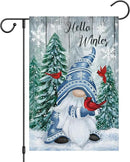 Hello Winter Gnome Garden Flag 12x18 Double Sided Burlap Cardinals Snowflakes Snow Yard Flags for Christmas Seasonal Outside Outdoor House Decoration (ONLY FLAG) by CozyNest Decor