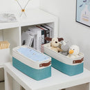 DULLEMELO Small Bathroom Closet Storage Baskets Canvas Fabric Storage Bins for Toilet 2 Pack Collapsible Home Organizer With Handles (White&Teal) by TinyTreasures Baby Boutique