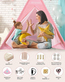 Teepee Tent for Kids with Inflatable Airbed, String Lights, Balloons, Pump, Washable Slumber Party Tent Indoor Outdoor for Girls Boys, Children Tipi Playhouse for Playtime and Sleepover by TinyTreasures Baby Boutique