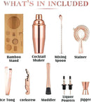Cocktail Shaker Set, Mixology Bartender Kit 10-Piece Bar Tool Set with Stylish Bamboo Stand, Bar kit: Matini Shaker Mixing Spoon Muddler Jigger Cocksrew for Barware Set | Rose by CozyNest Decor