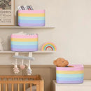 Shelf Baskets for Organizing, Woven Storage Basket for Shelves，Cotton Rope Storage Bins for Toys Books, Nursery Towel Baskets for Classroom, 14.96"X9.8"X8.85", 3-Pack Pastel Rainbow by CozyNest Decor