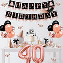 40th Birthday Decorations for Women - 56pcs Rose Gold Happy 40th Banner, 40th Birthday Crown Sash, Cake Topper, Number 40 balloons, 3D Butterflies, 4 Balloon Stands kits by TinyTreasures Baby Boutique