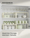 SONGMICS Cabinet Organizer Shelf, Set of 2 Kitchen Counter Shelves, Kitchen Storage, Spice Rack, Stackable, Expandable, Metal and Engineered Wood, Cream White UKCS200W02 by CozyNest Decor