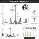 Black Chandelier, Modern Dining Room Light Fixture 8 Light Candle Chandelier Over Table 44in Metal Chandeliers Lighting for Living Room Entry Master Bedroom Bathtub Kitchen by CozyNest Decor