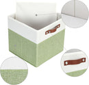 HNZIGE Fabric 11x11 Cube Storage Bins, Set of 4, Foldable Storage Cube Bin Baskets for Shelves with Handles, Bins for Cube Organizer Home Toy Nursery Closet(Green White) by TinyTreasures Baby Boutique
