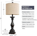BOBOMOMO Retro 27" USB Charging Ports A/C Farmhouse Single Lamps for Bedrooms Retro Side Table Lamps Bedside Lamp for Side Nightstand Living Room 1 Pack by CozyNest Decor