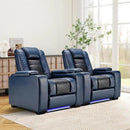 ANJ Power Home Theater Seating Set of 2, Blue Faux Leather Electric Recliner Chair with Powered Headrest, Dual Motors Movie Reclining Chairs with LED Lights,USB Port,Cup Holders, Hidden Arm Storage by CozyNest Decor