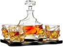 Wine and Whiskey Mountain Decanter, 4 Glasses and Wood Tray 750 ML by The Wine Savant