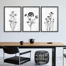 Flower Plant Wall Art Decor 16"x11" Set of 3 Black And White Botanical Painting Wood Framed For Minimalist Bedroom Office Rustic Living Room Abstract Wildflower Sign Hanging (Black) by CozyNest Decor