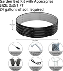 Galvanized Metal Planter Round Raised Garden Bed Kit for Gardening Outdoor，2x2x1ft 2pc Grow Garden Box Raised Flower Bed，Round Galvanized Planter Outdoor Metal Fire Pit Ring Black by GreenHaven Gardens