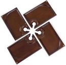 PICNIC TIME Rectangle Wine Appetizer Plates Set of 4, Cocktail Plate with Glass Holder, Cheese Board with Wine Holder, (Stained Parawood)