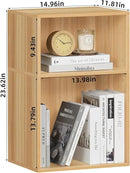 LEYAOYAO 2 Cube Bookshelf,Natural Record Player Stand Holds up to 100 Albums, Mini Wood Book Shelf Storage Organizer,Turntable Stand with Vinyl Storage Cabinet, Narrow Open Bookcase for Small Spaces by CozyNest Decor