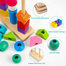 Montessori Toys for 2 3 4 Year Old Kid Boy Girl Toddler, Montessori Wooden Beads Sequencing Toy Set, Lacing Beads & Stacking Block & Matching Shape Stacker, STEM Preschool Learning Toy Birthday Gift by TinyTreasures Baby Boutique