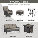 Outdoor Patio Furniture Set with Propane Fire Pit Table, 7 Pieces Wicker Patio Conversation Set with 2 Swivel Glider Rocker Chair Rattan Sofa Grey Cushion Perfect for Casual Gathering by GreenHaven Gardens
