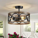XINGQI Black Ceiling Light Adjustable Height Chandelier Modern Farmhouse Pendant Lighting Fixture Wood Grain Metal 13" Rustic Round Lights for Dining Room Kitchen Bedroom Entryway by CozyNest Decor