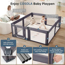 Baby Playpen,Large Play Pen for Babies and Toddlers with Door 79x71 Inch, Adjustable Playpen Non-Slip Suction Cups Base Safe and Sturdy, Indoor Outdoor Playard,Black by TinyTreasures Baby Boutique