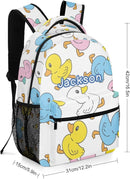 Duck Cartoon Doodle Custom Kids Backpack for Boy Girl, Personalized Waterproof Child School Travel Bag with Name, 16.5’’ X 12.2’’ X 5.9’’ by TinyTreasures Baby Boutique