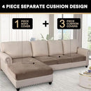 PrinceDeco Sectional Couch Covers 4 Pieces Couch Covers for Sofa Velvet Separate Couch Cover L Shape for Left/Right Chaise(3 Seater + 1 Chaise,Taupe) by CozyNest Decor
