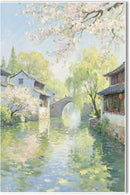 Small bridge stream house Jiangnan style landscape poster suitable for living room bedroom office natural oil painting poster by CozyNest Decor
