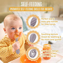 4pc Silicone Baby Spoons Self Feeding Baby Utensils 6-12 Months - 3 Baby Spoon - 1 Baby Fork - Toddler Cutlery Set - BPA Free, Dishwasher Safe, Baby Eating Essentials (Light pink/Army Green) by TinyTreasures Baby Boutique