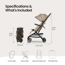 Mompush Velo Lightweight Travel Stroller – One-Hand Fold, Ultra-Compact & Airplane Friendly, Lie-Flat Recline Seat (from Birth to 50 lbs), Includes Cup Holder, Shoulder Strap, and Leather Bumper Bar by TinyTreasures Baby Boutique