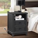 18" Night Stands Set of 2 with Charging Station, Farmhouse 2 Drawers End Table Dresser for Bedroom, Black Wooden Nightstand, Bed Side Table with Open Shelf, Bedside Cabinet for Living Room by CozyNest Decor
