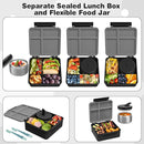 Bento Lunch Box with 8oz Soup Thermo, Kids Leakproof Lunch Food Containers with 4 Compartment, Kids Thermo Insulated Hot Food Jar for School, Trvael (Grey) by TinyTreasures Baby Boutique