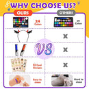 Face Painting Kit for Kids, 24 Colors Water Based Non-Toxic Face Paint with Stencils & Brushes, Professional Body Makeup Set for Halloween, Birthday, Parties with Guide Book Art and Craft Art Supplies by TinyTreasures Baby Boutique