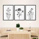 Flower Plant Wall Art Decor 16"x11" Set of 3 Black And White Botanical Painting Wood Framed For Minimalist Bedroom Office Rustic Living Room Abstract Wildflower Sign Hanging (Black) by CozyNest Decor