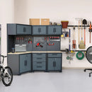 Garage Storage Cabinet System - 8-Piece Set with Corner Cabinet, Drawers, Workbench, Pegboard for Tool Organization - Black and Grey by GreenHaven Gardens