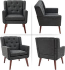 Accent Chair Button-Tufted Upholstered Living Room Chairs Comfy Reading Chair Mid Century Modern Chair with Linen Fabric Lounge Arm Chairs for Living Room Bedroom (Grey Set of 2) by CozyNest Decor