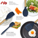 Silicone Cooking Utensils Set - 446°F Heat Resistant Silicone Kitchen Utensils for Cooking,Kitchen Utensil Spatula Set w Wooden Handles and Holder, BPA FREE Gadgets for Non-Stick Cookware (Navy Blue) by CozyNest Decor