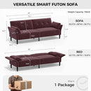 89” Futon Sofa Bed, Velvet Fabric Comfy Futon Couch Bed with 2 Square Pillows, Convertible Sleeper Sofa with Adjustable Backrest& Armrests, Modern Loveseat Sleeper for Living Room, Burgundy by CozyNest Decor
