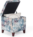 Adeco 18 Inch High Cube Ottoman Storage, Linen Chair Foot Stools, Upholstered Vanity Stool with Hinged Lid, Solid Wood Legs by CozyNest Decor