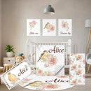 Custom Baby Bedding Set - 5 Pcs Customized Nursery Bedding Set with Name - Comfortable Double Layer Crib Sets for Girls Boys - Personalized Gifts for Infants Toddlers New Parents - Floral Bird by TinyTreasures Baby Boutique