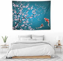 Japanese Koi Fish Tapestry, Cherry Blossoms Asian Oriental Green Teal Flower Branch Koi Fish Carp Tapestries Wall Hanging for Bedroom Living Room Office Decor 40"x30" by CozyNest Decor