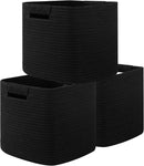 OIAHOMY Storage Cubes 11 Inch Storage Bins-3-Pack, Cotton Rope Woven Baskets for Organizing, Square Storage Baskets for Shelves Organizer, Classroom, Kids Toy Bins, Closet, Baby Nursery-Black by TinyTreasures Baby Boutique