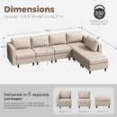 118.5" Faux Leather Modular Sectional Sofa, L Shaped Couch Set for Living Room, 6-Seater Comfy Cloud Couches with Movable Storage Ottoman Whitesand by CozyNest Decor