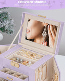 AKOZLIN 4-Tier Jewelry Box Leather Jewelry Storage Organizer with 3 Drawers Lockable for Women Girls Ring Necklace Earring Bracelet Holder with Mirror Purple by TinyTreasures Baby Boutique