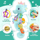 Baby Toys 0 to 12 Months, Musical Stuffed Animal Activity Soft Toys with Multi-Sensory Crinkle, Rattle and Textures, Infant Tummy Time Toys for Newborn Boys, Seahorse, Blue by TinyTreasures Baby Boutique