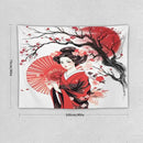 Japanese Red Geisha Tapestry Asian Cherry Blossom Traditional Kimono Folk Tapestries Home Decor for Living Room Bedroom Apartment Farmhouse Dorm 40"x30" by CozyNest Decor