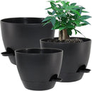 Large Self Watering Pots, 12/10/9 Plastic Planters with High Drainage Holes and Deep Reservoir for Indoor Outdoor Garden Plants and Flowers, Black by GreenHaven Gardens