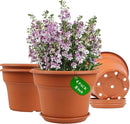 8 Inch Plastic-Flower Pot-for-Indoor Plants, 4 Pack Large Outdoor Planter Pot with Drainage Holes & Saucers, Resin Decorative Garden Pots Planters by CozyNest Decor