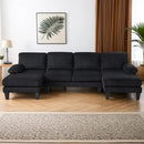 Karl home U-Shape Sectional Sofa Couch 111" Modern 4-Seat Sofa with Chaises Corduroy Fabric Upholstered Covertible Couch with Wood Grain Legs for Living Room, Reception Room, Apartment, Black by CozyNest Decor